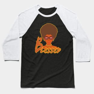 Blessed Woman with Afro and Glasses (Black Background) Baseball T-Shirt